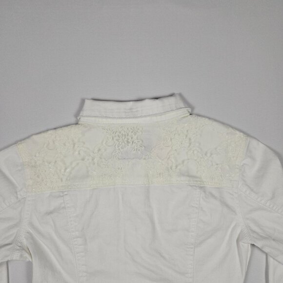 Daytrip White Jean Jacket Womens Size M Lace Back Embellished Boho Streetwear - Picture 8 of 12
